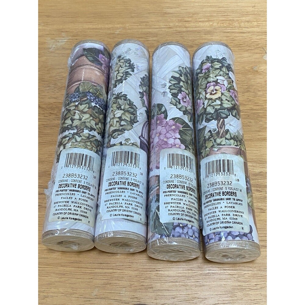 Lot of 4 Brewster 238B53232 Borders and More Flower Pot Wallpaper Border 5 yds.